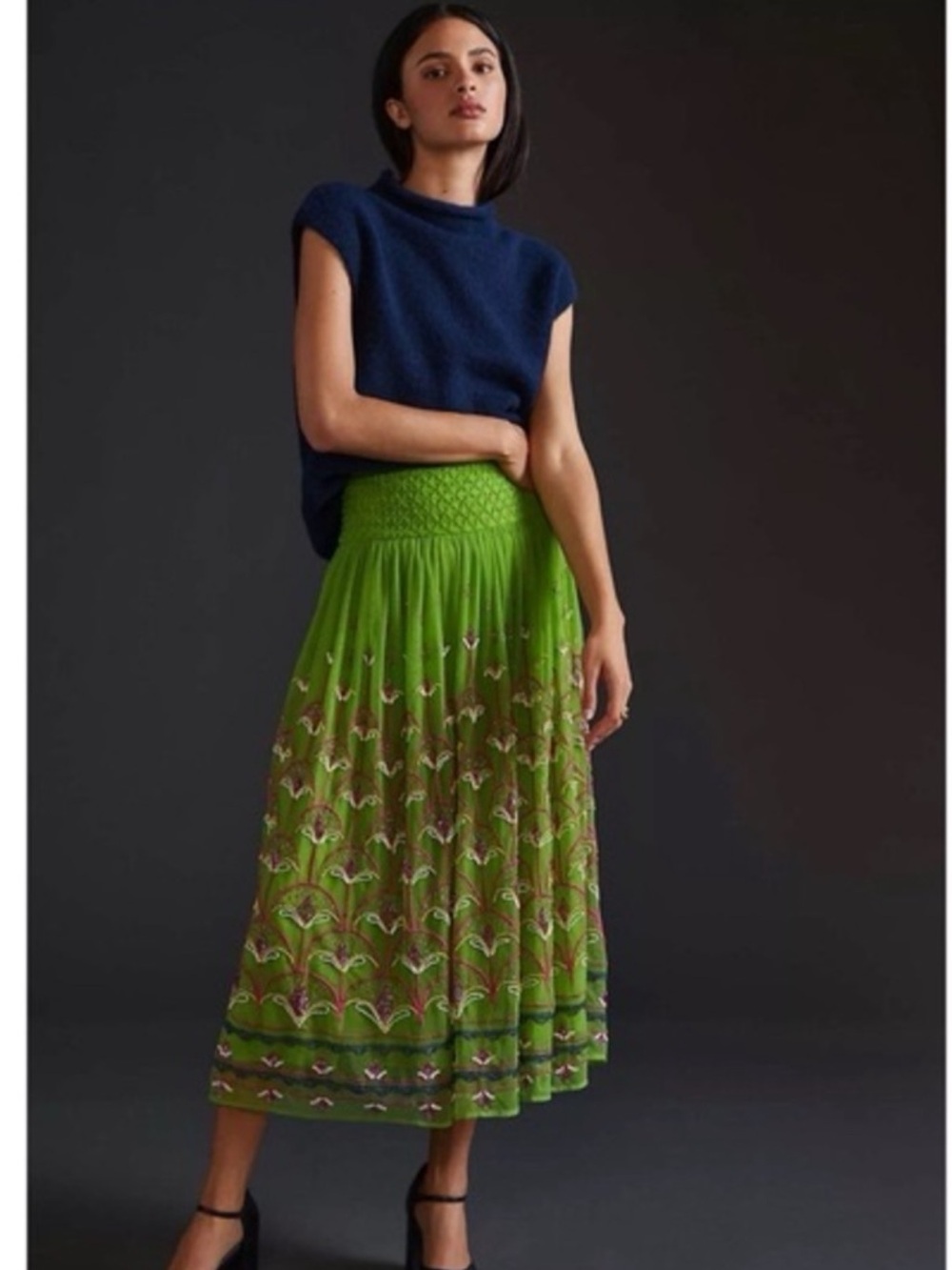 New Anthropologie Beaded Tulle Midi Skirt.